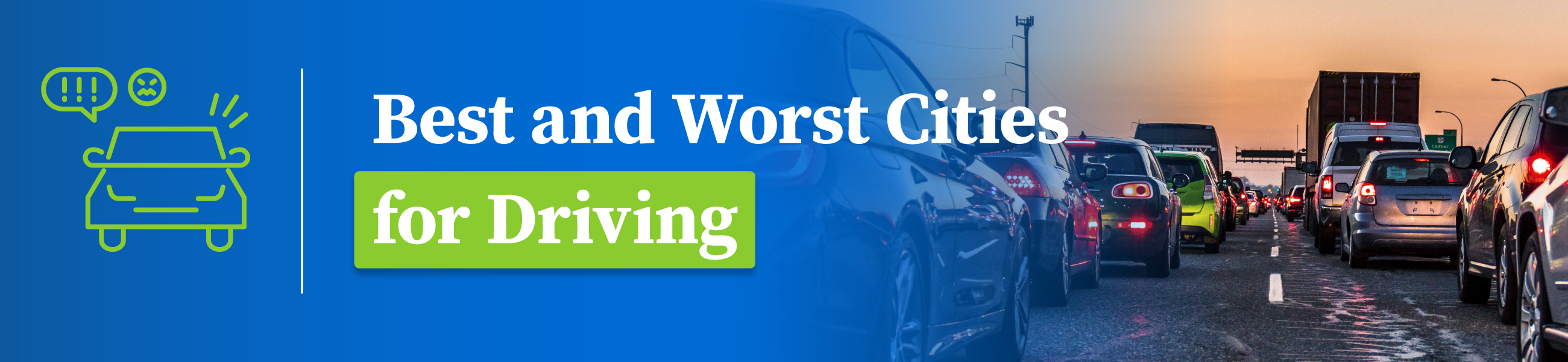 A header image for a study about the best and worst cities for driving.